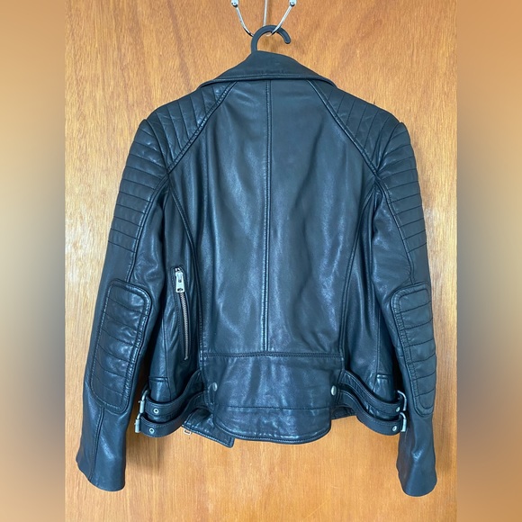 AllSaints (All Saints) Papin Biker Black Leather Jacket - Picture 3 of 4